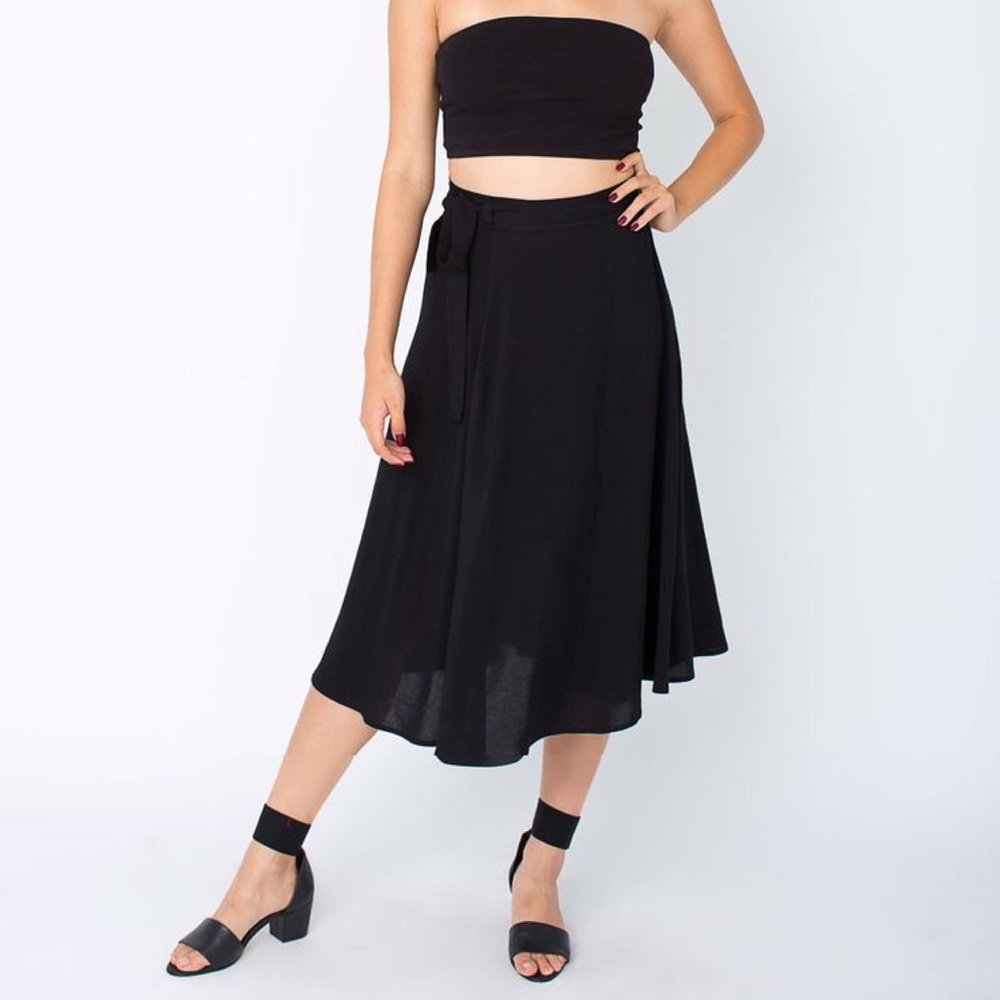 American Apparel Midi Wrap Skirt Black XS/S
